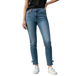 Levi Strauss Co 721 High Rise Skinny Jeans Light Wash Bow Ankle Detail Size 27